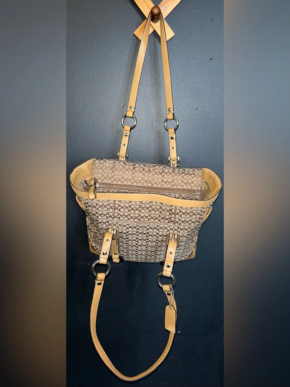 Coach Signature Jacquard Leather Gallery Shoulder Tote Bag Iconic Mini Kissing C - Picture 6 of 16